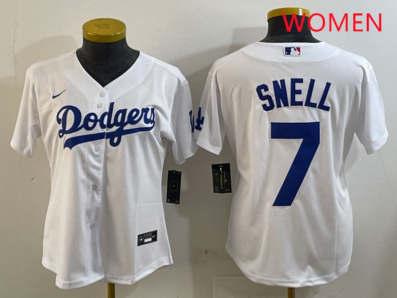 Women Los Angeles Dodgers 7 Snell White Game 2025 Nike MLB Jersey style 5